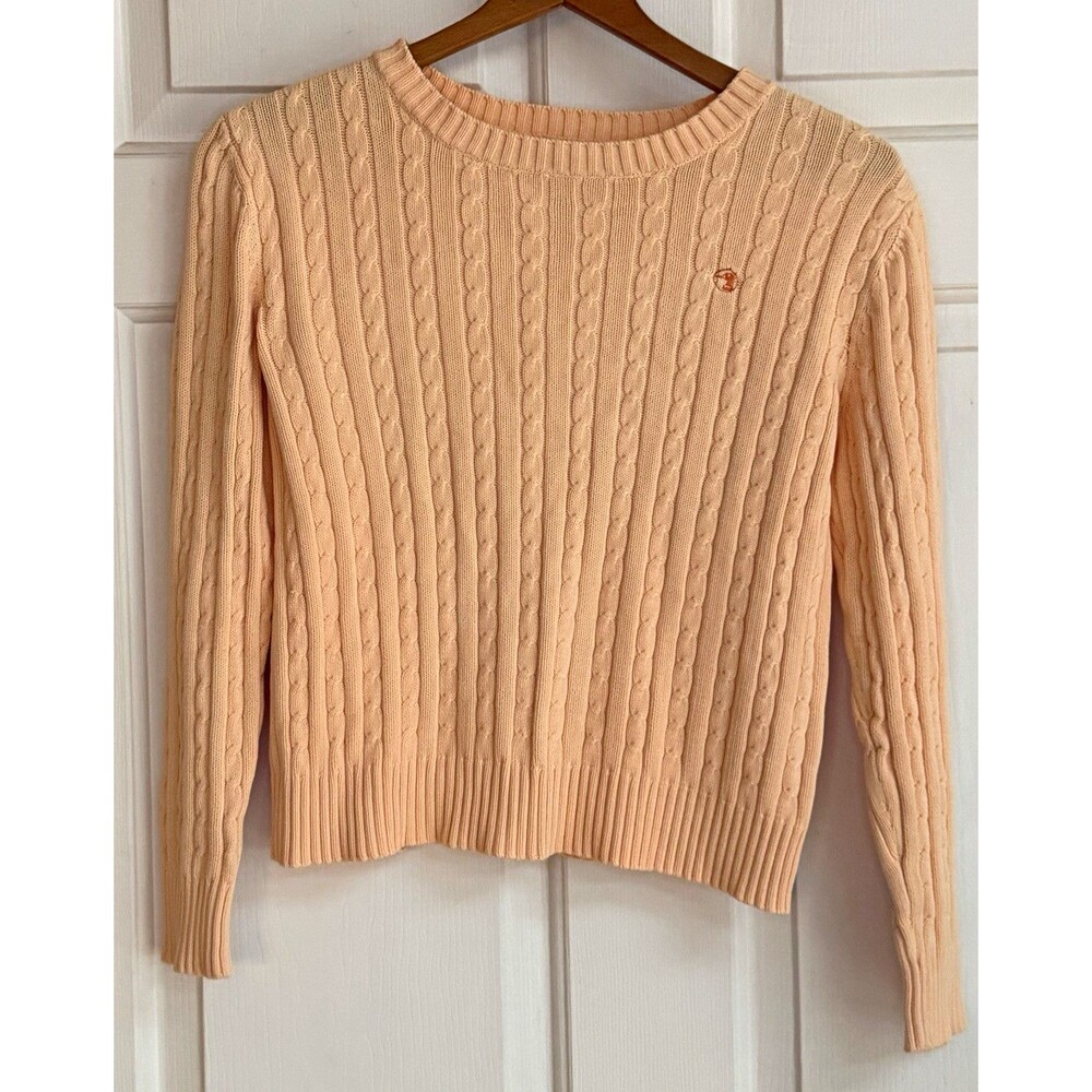 Duck Head Women's Pink Cable-Knit Crewneck Pullover Sweater 100% Cotton S